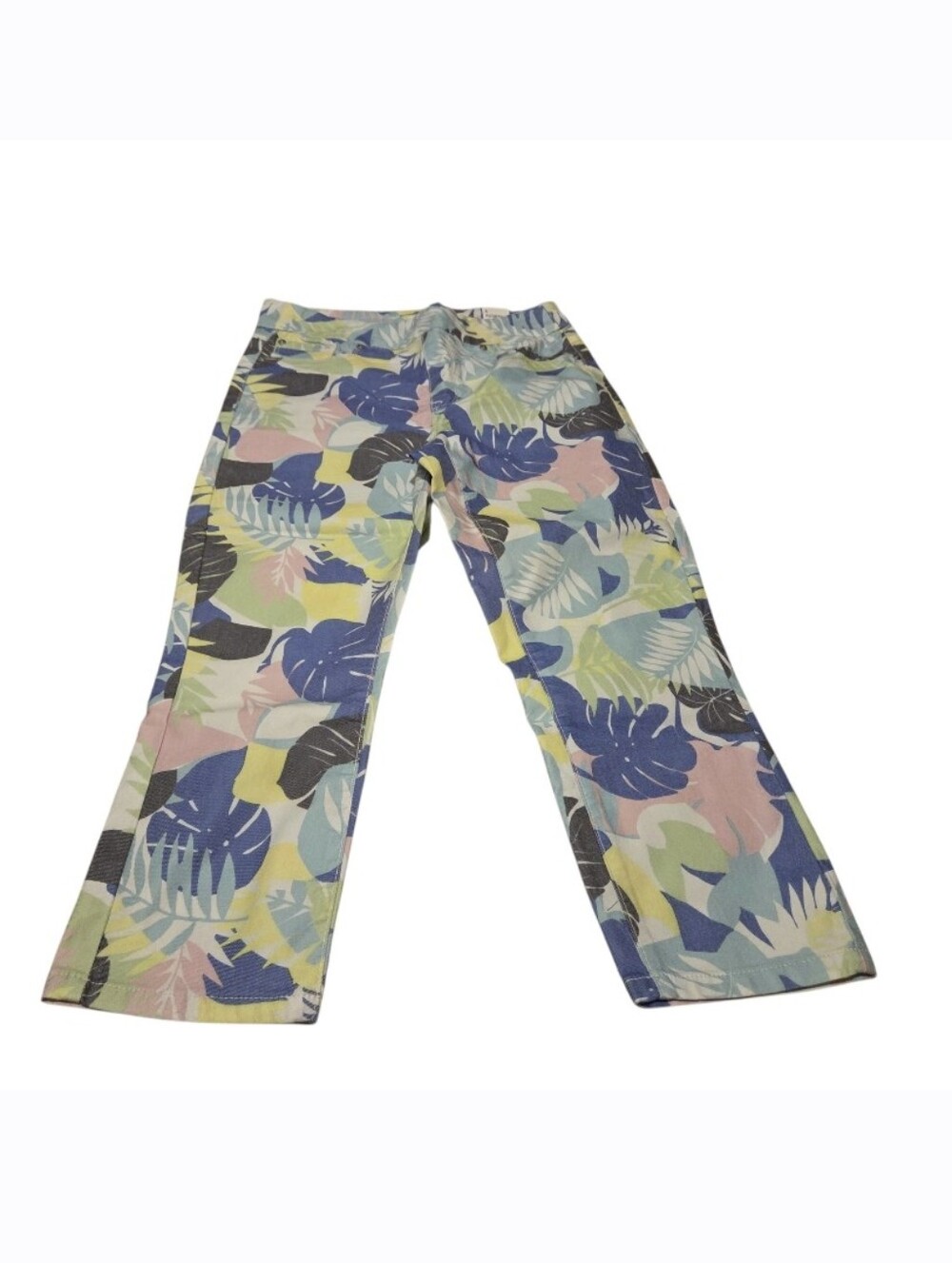 Tribal Jeans Audrey Mid Rise Capri Pants Size 6 Lemon Drop Tropical Floral Print